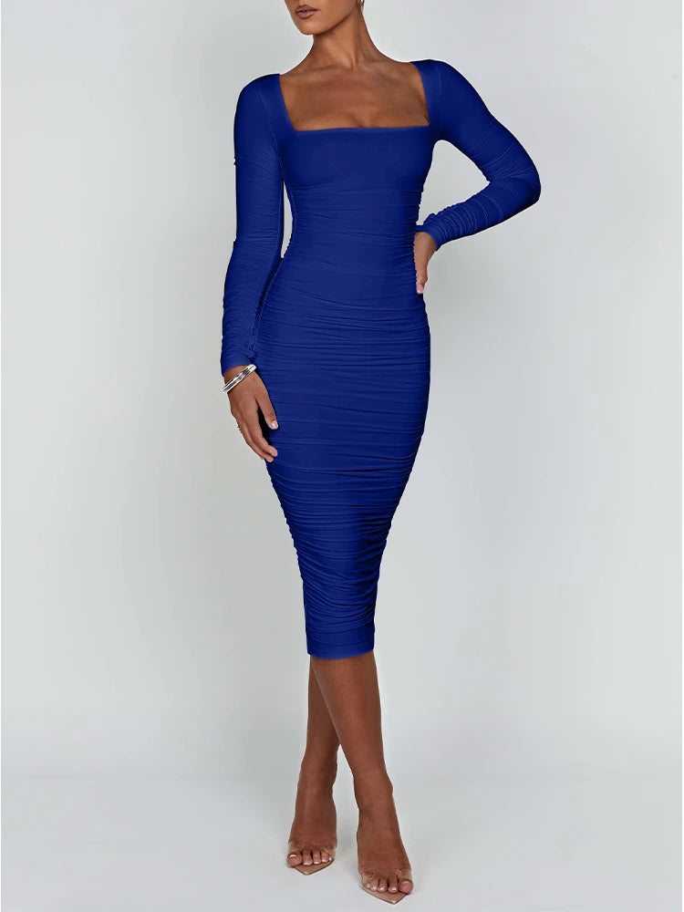 Sexy figurbetontes Kleid mit quadratischem Ausschnitt – Langarm & elegant